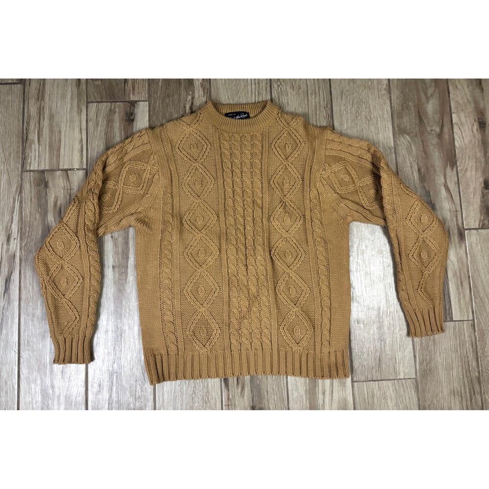 Vtg‎ Christopher Rand Cable Knit Sweater Tan Fisherman Knit Crewneck Mens Medium
